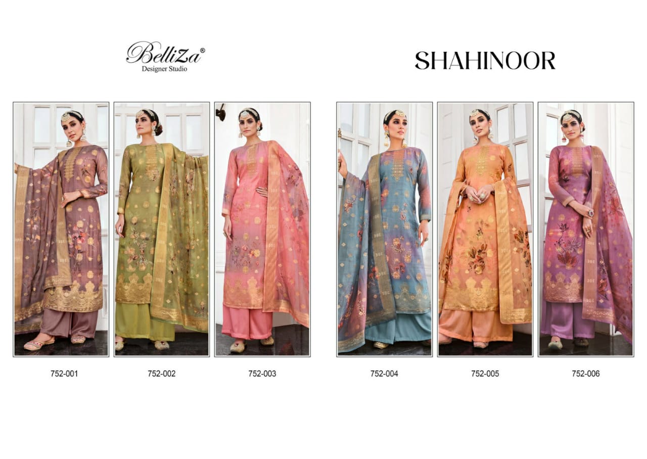 Shahinoor By Belliza Organza Printed Dress Material Catalog